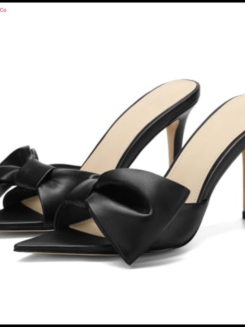 Pointed Open Toe Kitten Heels Bow Slip On Mules Backless Heeled Sandals